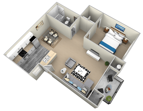 Floor plan for 1 bed, 1 bath, 700 sqft